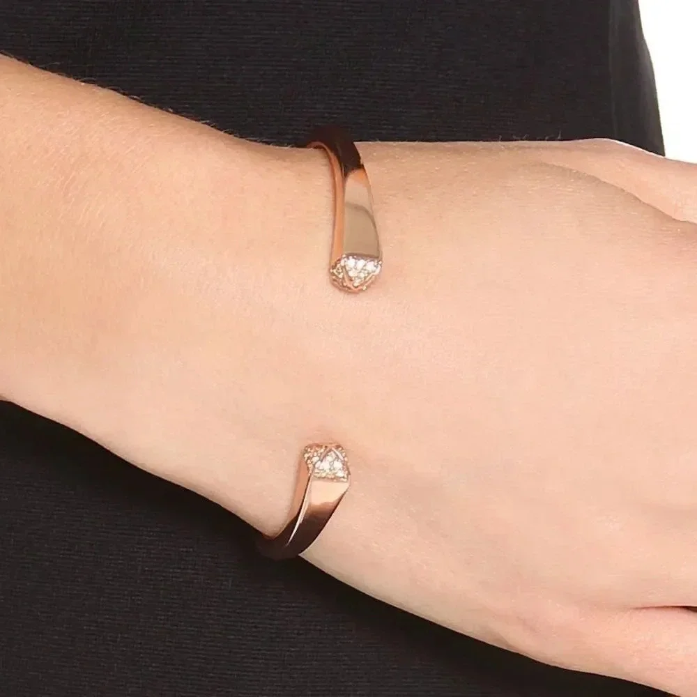 Michael Kors Women's Mercer Pyramid Pave Open Cuff Rose Gold Bracelet